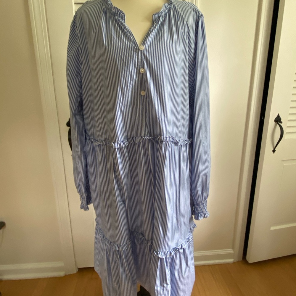 J. Crew Blue and White Striped Long Sleeve Dress